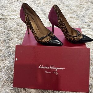 Salvatore Ferragamo Black and Leopard Heels.